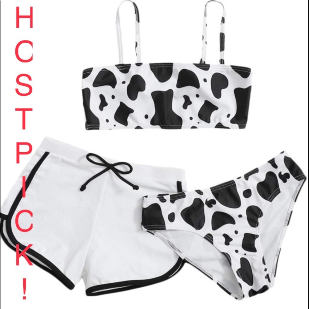 8/10 NEW! 3 PC BIKINI W BOARD SHORTS GIRLS COW - Picture 1 of 8